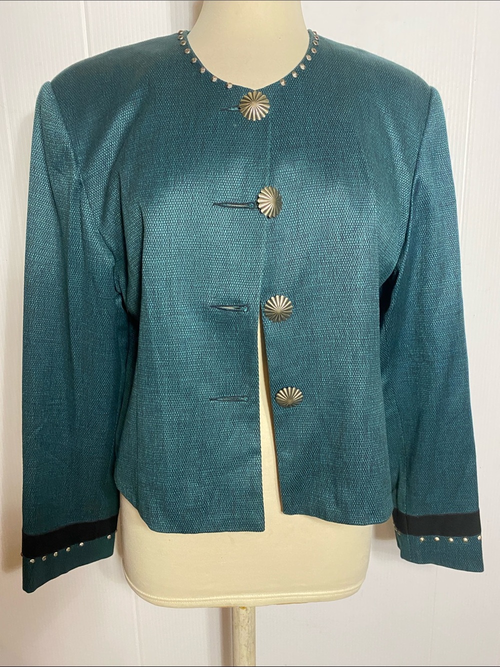 Longhorn Western Wear Women’s Teal Textured Jacket with Silver Accent Buttons